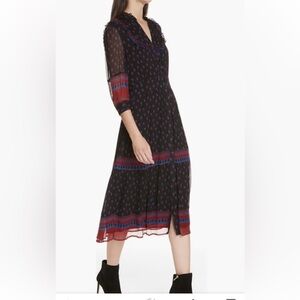 Ba&sh Barie Ruffle Print Midi Dress EUC Size 1